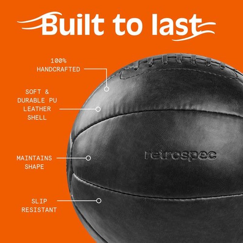 Retrospec Core Weighted Medicine Ball 4, 6, 8, 10, 12, 14, 16, 20, 25, 30 lbs, Soft Touch Vegan Leather with Sturdy Grip for Strength Training, Recovery, Balance Exercises and Other Full-Body Workouts