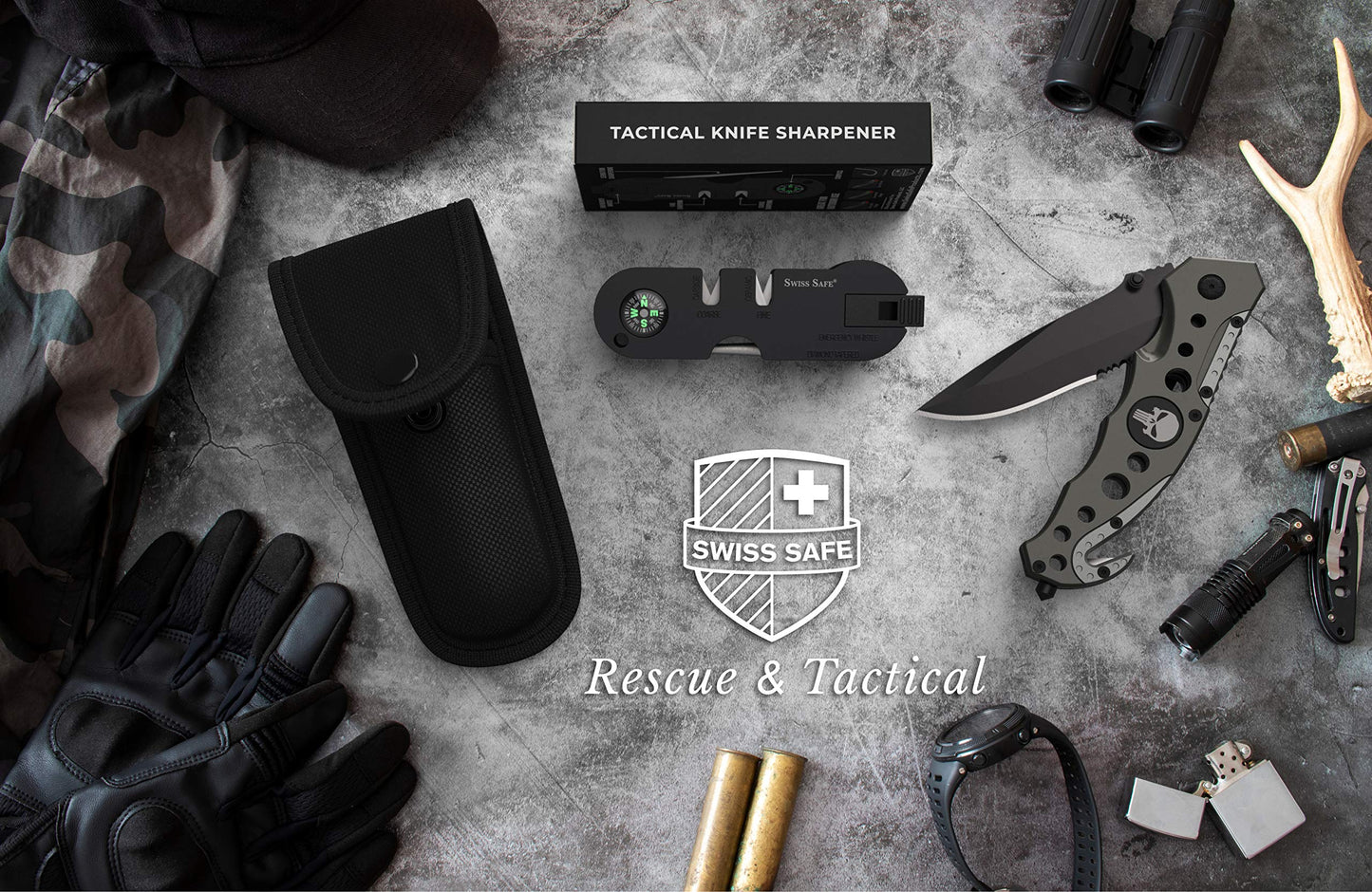 Swiss Safe 3-in-1 Tactical Knife for Military and First Responders - Navy SEAL Black