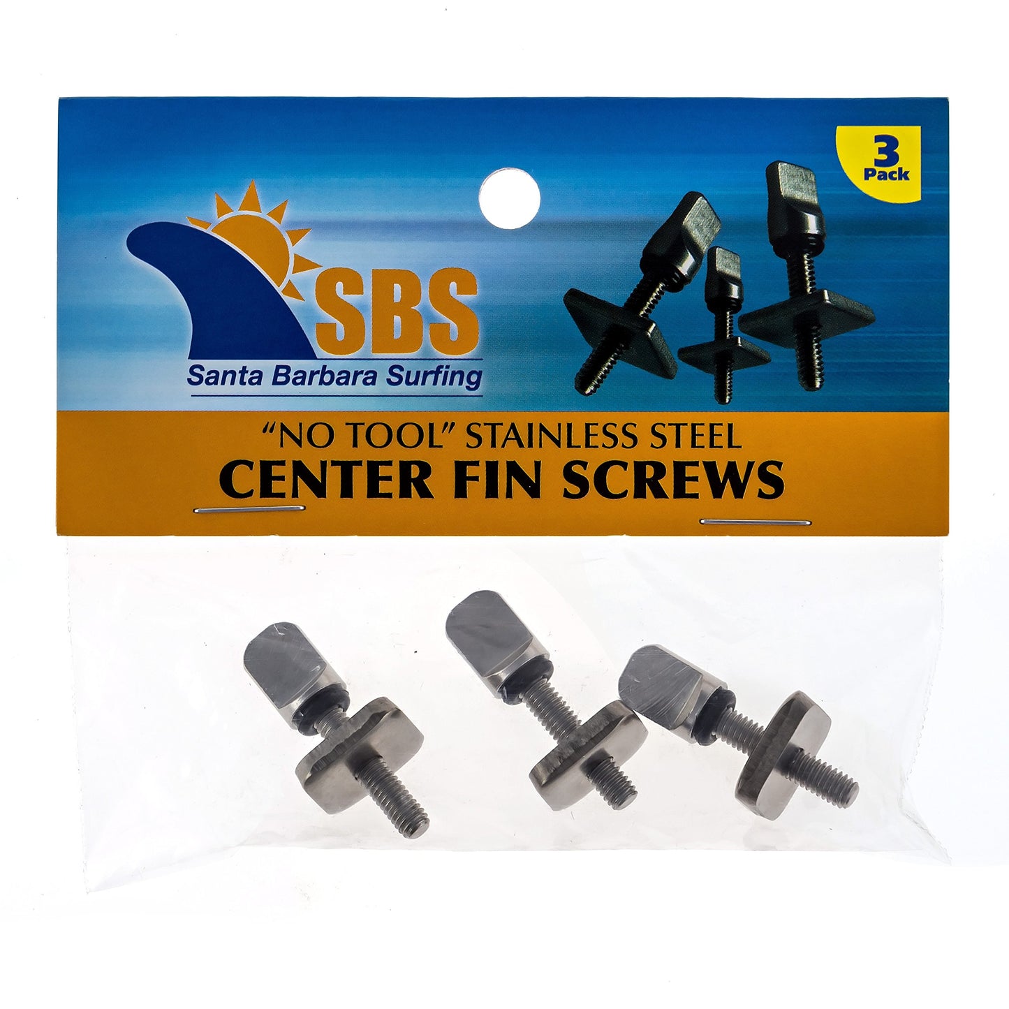 Santa Barbara Surfing SBS - No Tool Stainless Steel Fin Screw for Longboard and SUP - 3 Pack