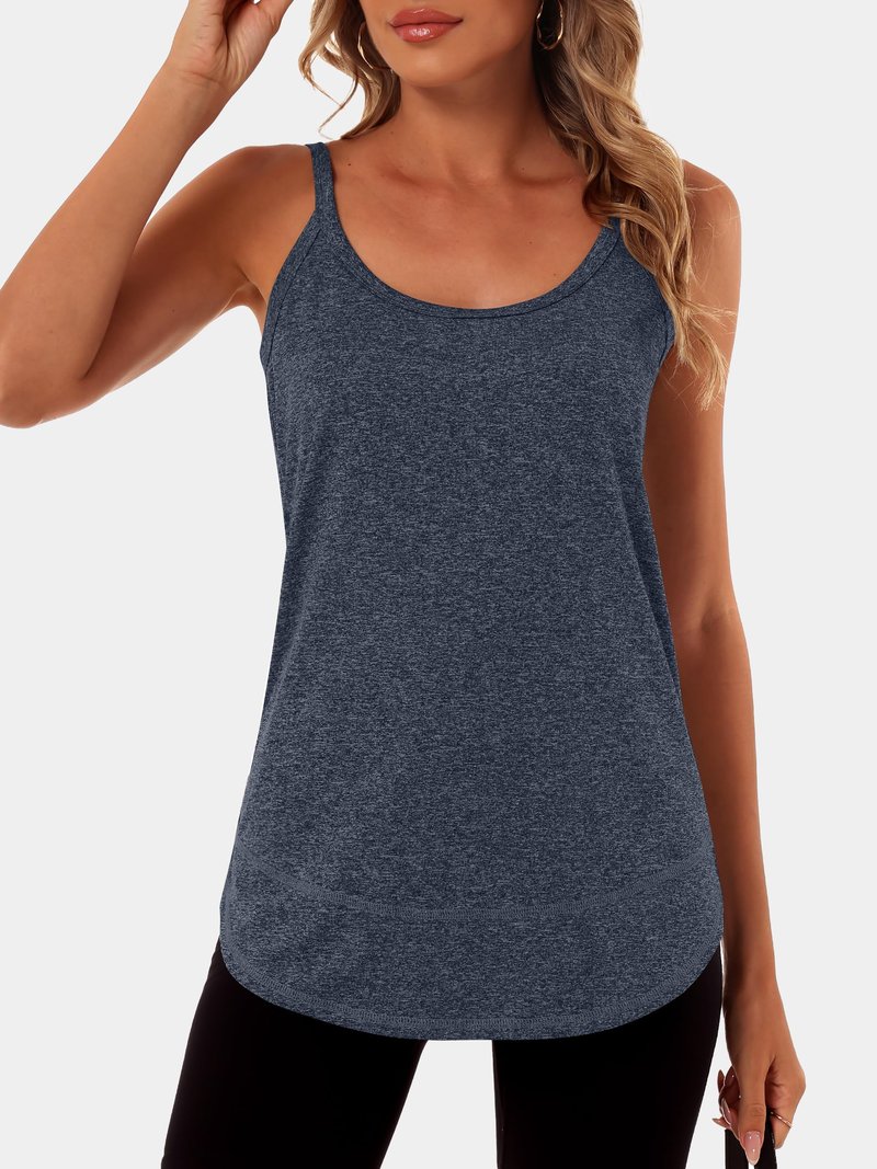 ANRABESS Workout Tank Tops for Women Spaghetti Strap Camisole Shirts Summer 2026 Loose Fit Athletic Running Yoga Gym Clothes Navy Blue L