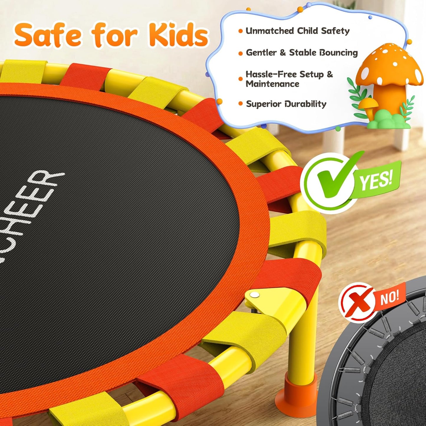 Ancheer 38'' Toddler Trampoline - Mini Trampoline for Kids 1-6 | Adjustable Handle, Foldable Design