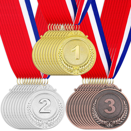 30 Pieces Award Medals 1st 2nd 3rd (Gold, Silver, Bronze) Metal Style Winner with Neck Ribbon, 2 Inches