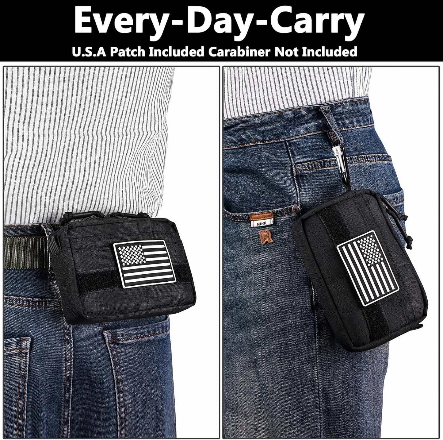 Belt Pouches for Men - Water Resistant Small Belt Bag with USA Flag Patch | EDC Organizer for Work & Travel