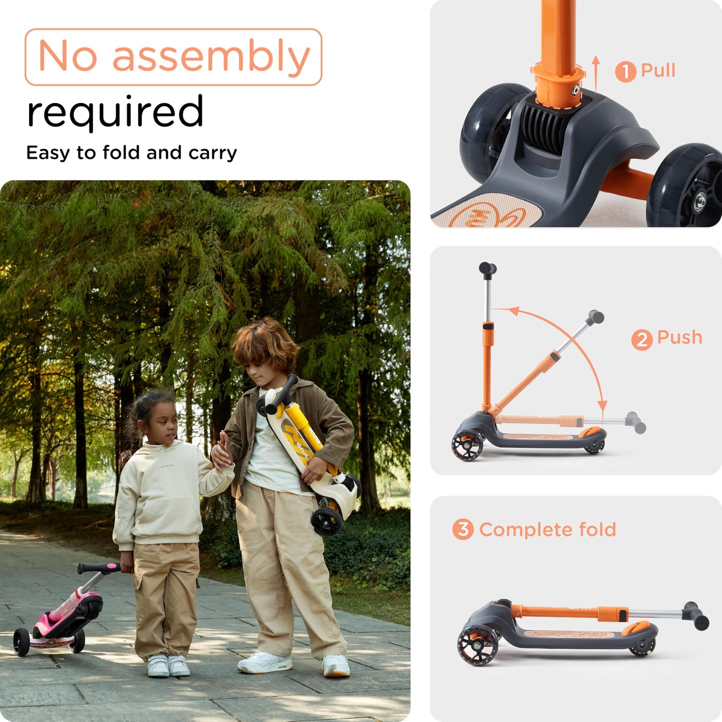 KUB 3-Wheel Toddler Scooter with LED Light-Up Wheels, Adjustable Height Handlebar, Lean-to-Steer, Extra-Wide Anti-Slip Deck - Easy-Fold Design for Boys & Girls Ages 2+