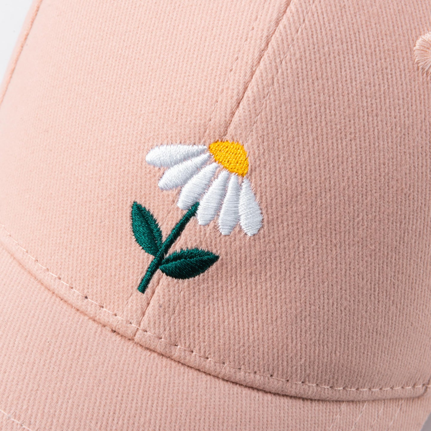 Kids Baseball Cap for Children, Premium Cotton, Stylish Hat Design- Girls 3-7 Years Age - Pastel Pink, White Daisy Patch