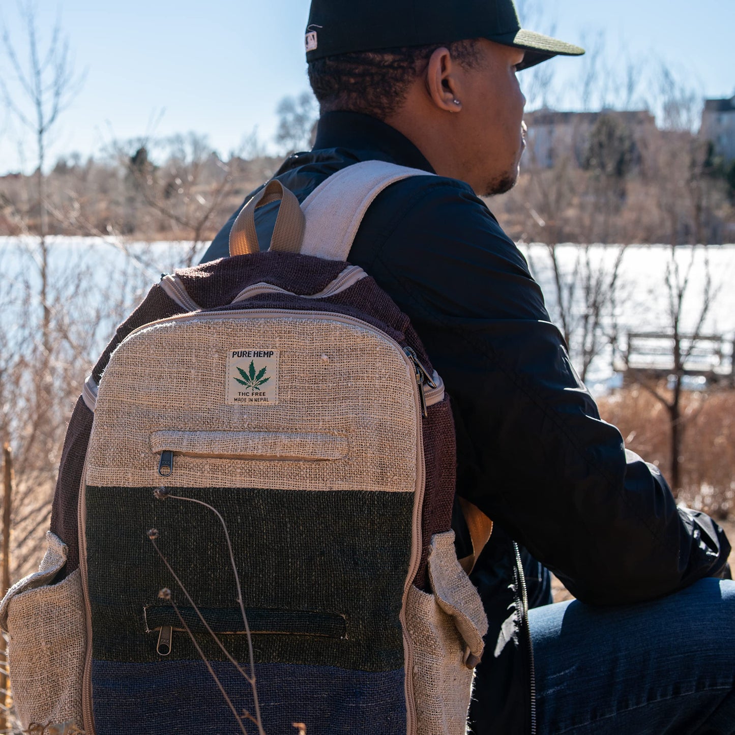 Large Hemp Backpack Multi 8 Functional Pocket Bag - Eco Friendly Unisex Rustic Durable Day Backpack by Freakmandu