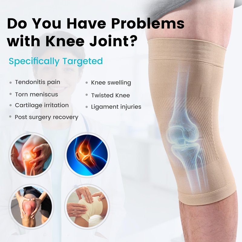 Knee Compression Sleeves, 1 Pair, Can Be Worn Under Pants, 20-30mmHg Strong Support Knee Brace for Unisex, Knee Support for Meniscus Tear, Arthritis, Pain Relief, Injury Recovery, Daily Wear, Beige M