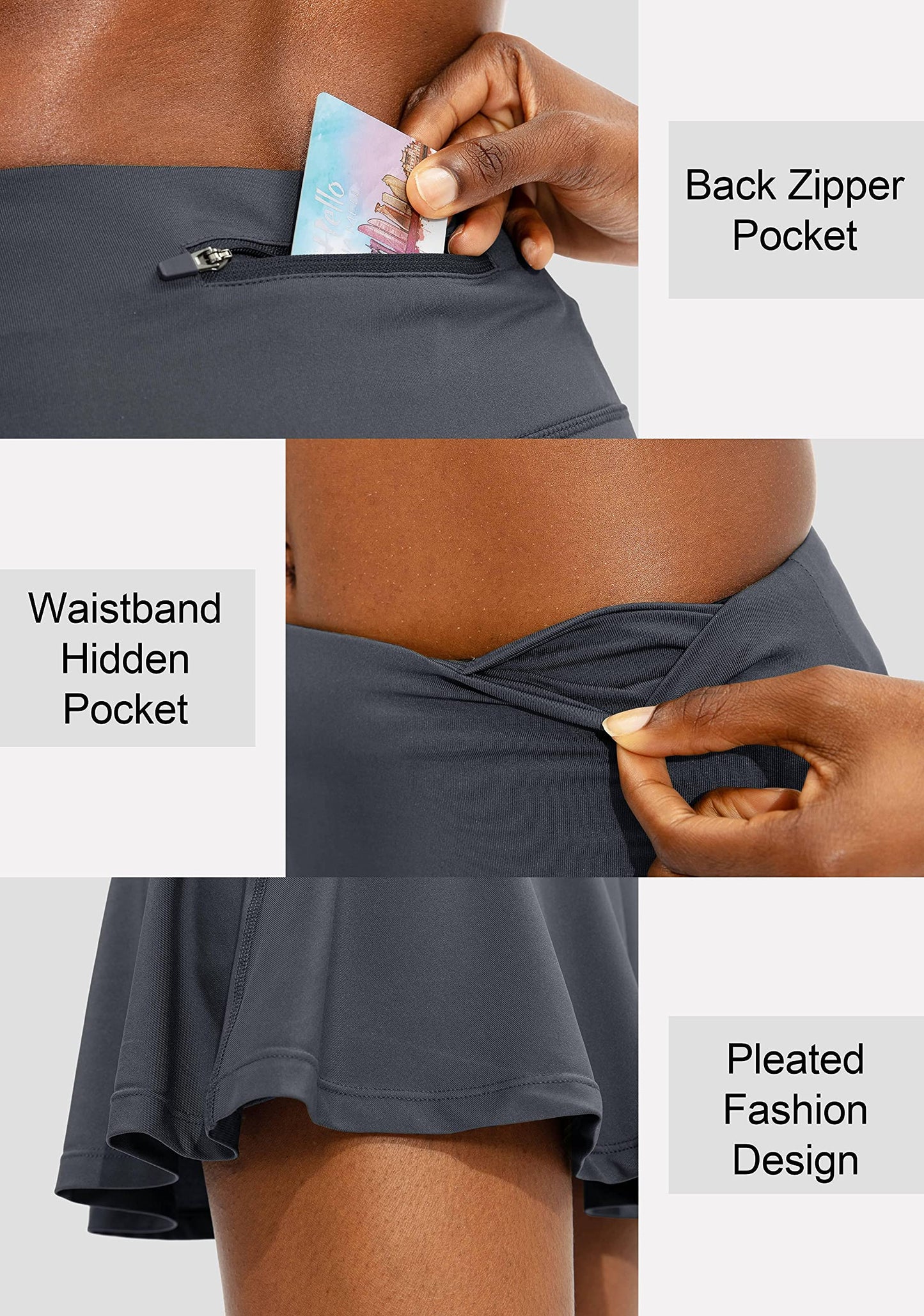 SANTINY Pleated Tennis Skirt for Women with 4 Pockets Women's High Waisted Athletic Golf Skorts Skirts for Running Casual (Dark Grey_XXS)