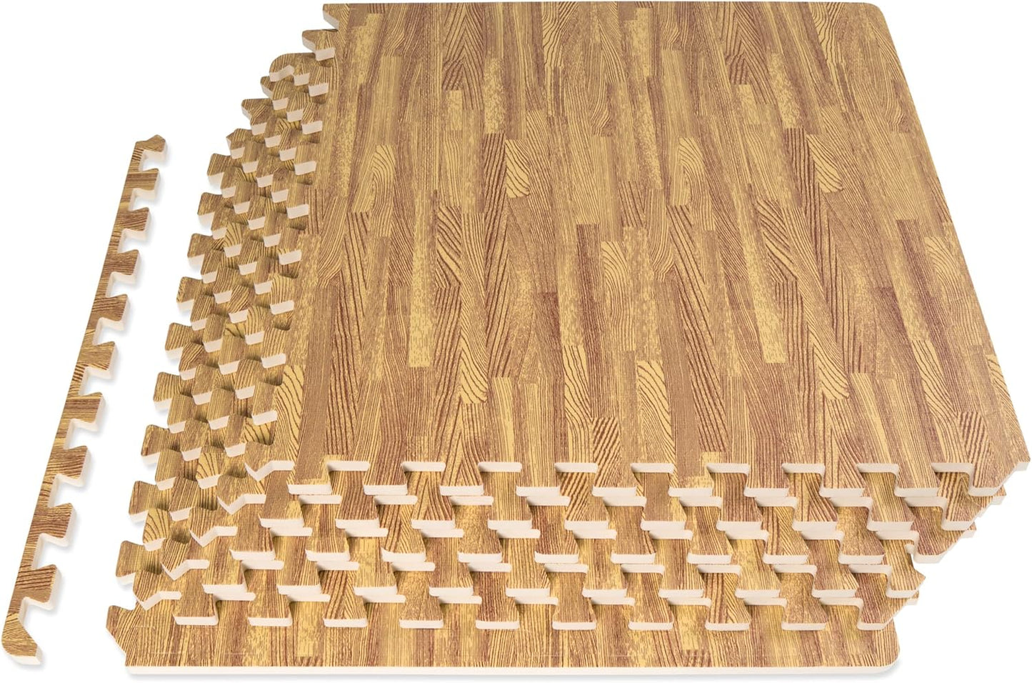 ProsourceFit Wood Grain Puzzle Mat - 6 Interlocking EVA Foam Tiles | 24 SQ FT Light Oak Indoor Flooring