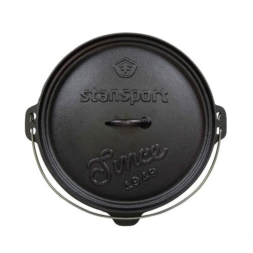 Stansport's Cast Iron Dutch Oven with Lid (16033) - Large 8 Quart Capacity, Durable Cast Iron Construction, Perfect for Outdoor Cooking, Home Kitchen and Camping Trips, Flat Bottom Design