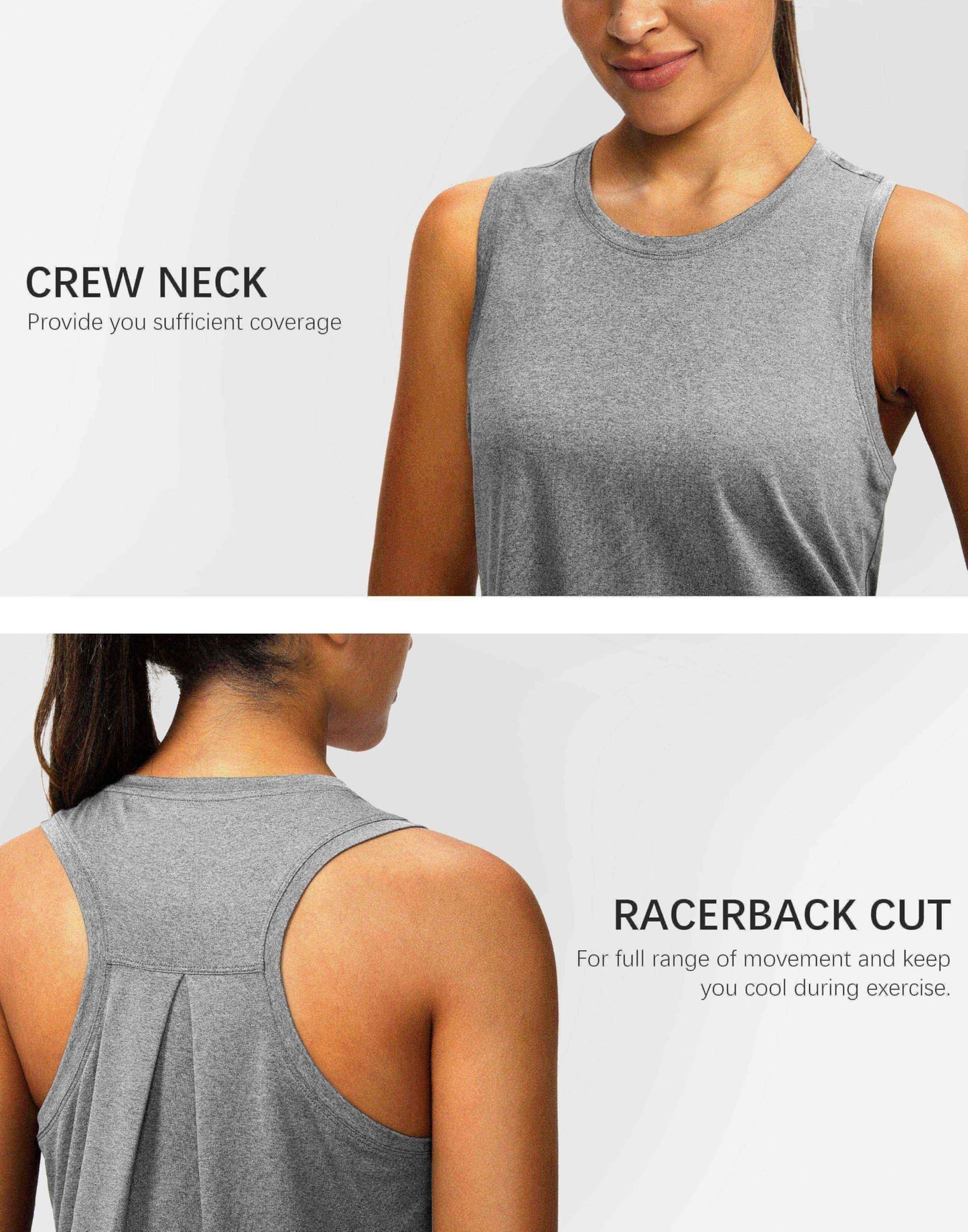 Women's Workout Tops Racerback Athletic Tank Tops Sleeveless Loose Fit Yoga Running Gym Shirts for Women(Heather Grey,XL)