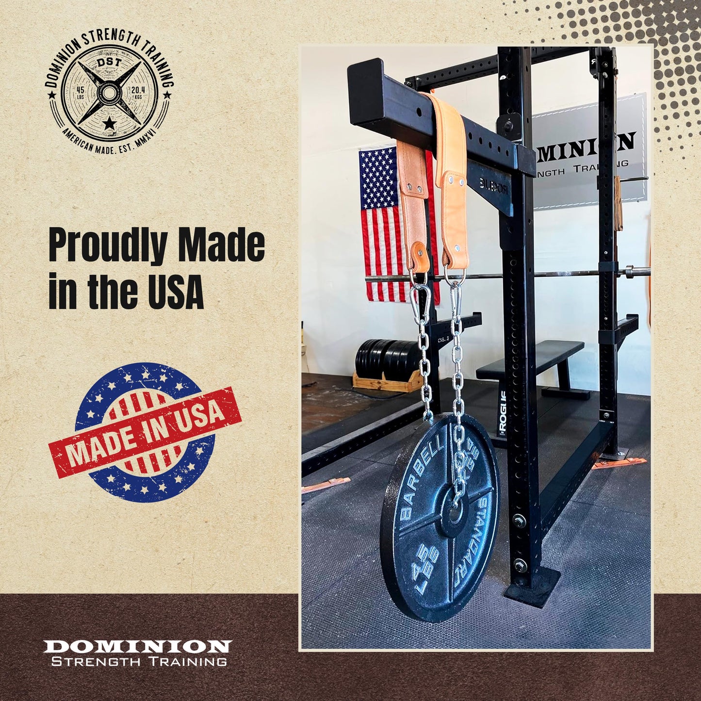 Dominion Strength Training Oiled Leather Heavy-Duty Leather Dip Belt with Steel Chain - Ultimate Accessory for Weighted Pullups, Dips, and Progressive Overload (Oiled Leather)