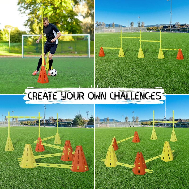 YES4ALL Agility Cones Hurdle Set 4 Green Cones + 4 Orange Cones + 12 Green Bars