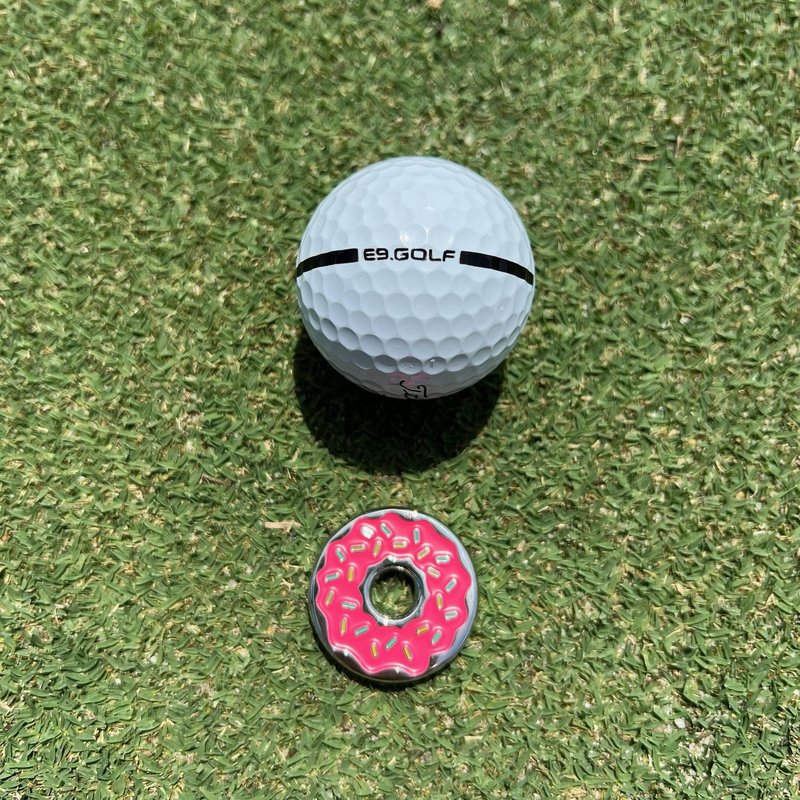 E9 GOLF Sprinkle Donut Golf Ball Marker - Unique & Fun Golf Ball Markers - Golf Accessories for Men and Women - 1.25" Ball Mark - Strawberry