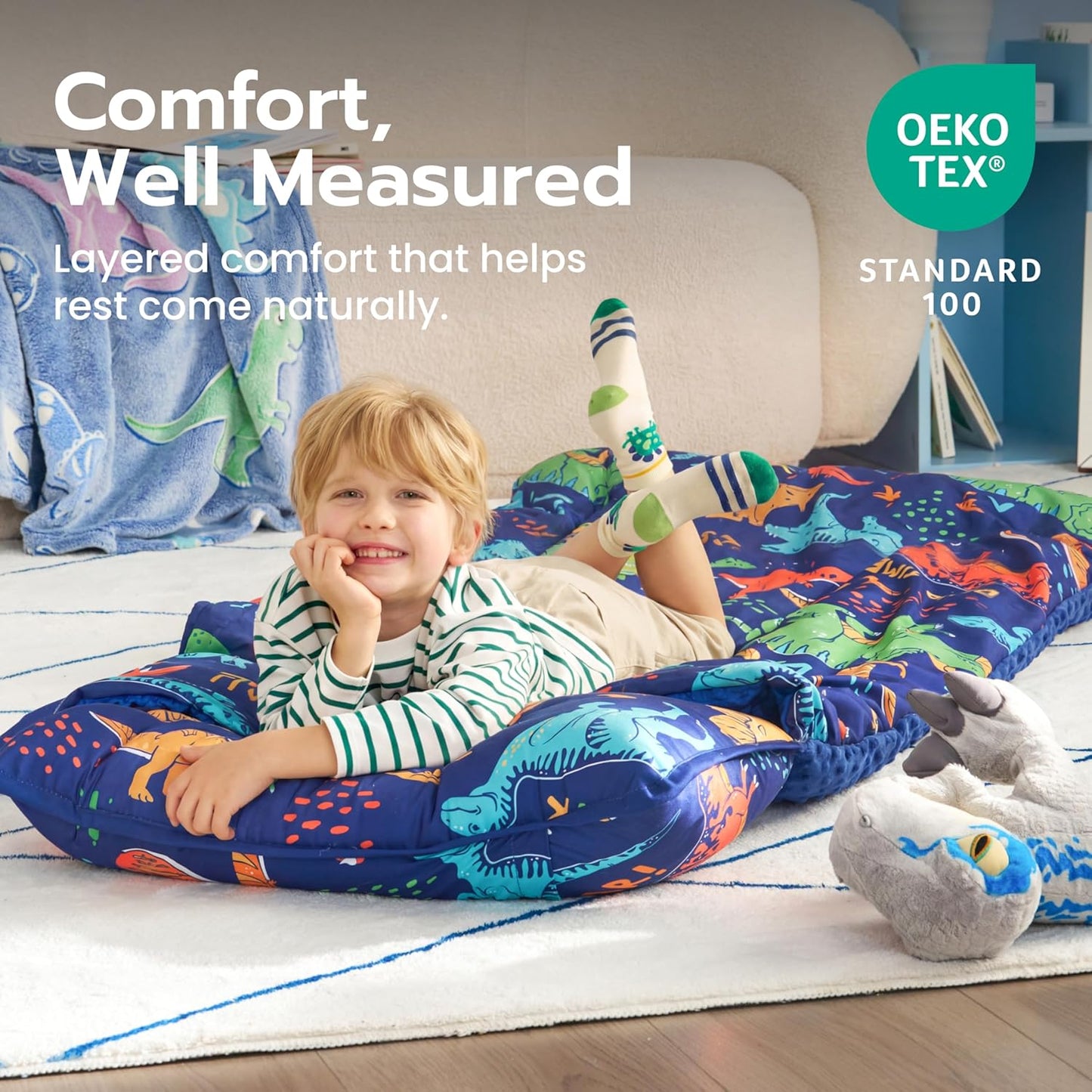 Toddler Nap Mat - Soft Minky Blanket & Removable Pillow | 55''x30'' for Ages 3-6, Perfect for Preschool & Sleepovers
