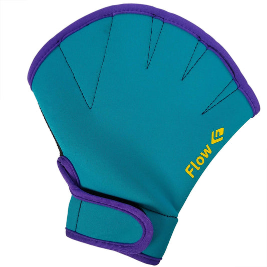 Flow Swimming Resistance Gloves - Webbed Gloves for Water Aerobics, Aquatic Fitness, and Swim Training (Aqua/Purple, Large)