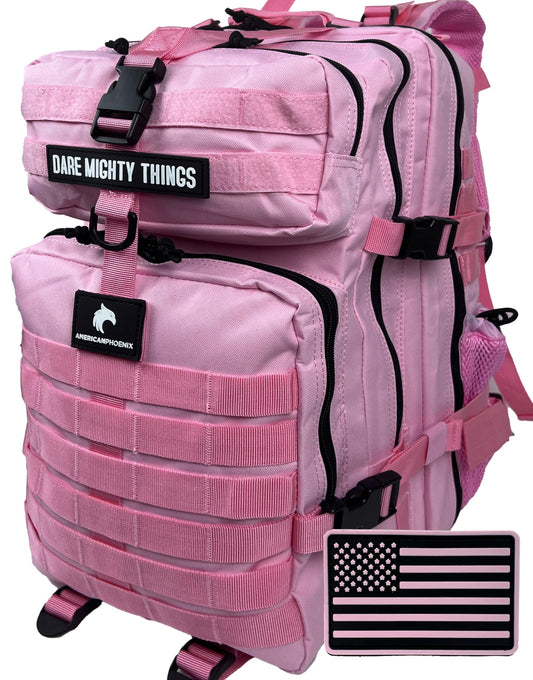 AMERICANPHOENIX 45L Elite Tactical Backpack | 3X Stronger Work & Military Backpack | Water Resistant and Heavy Duty | 3 Day MOLLE Bug Out Bag (Rose Pink)