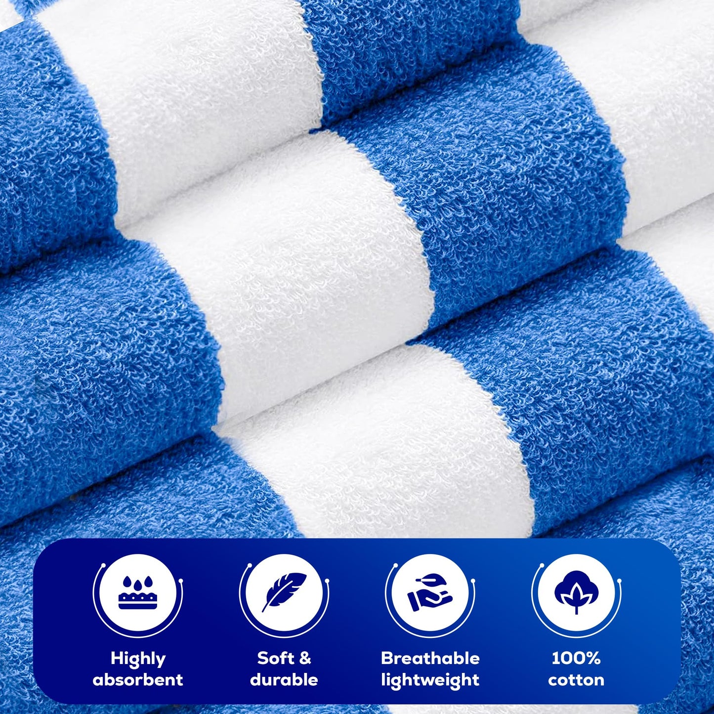 Bliss Casa Beach Towels — 4 Pack, 30 x 60 in — Premium Cotton-Rich Blend, Soft, Absorbent & Quick-Dry Pool Towels, Oversized Cabana Stripes Pool Towel
