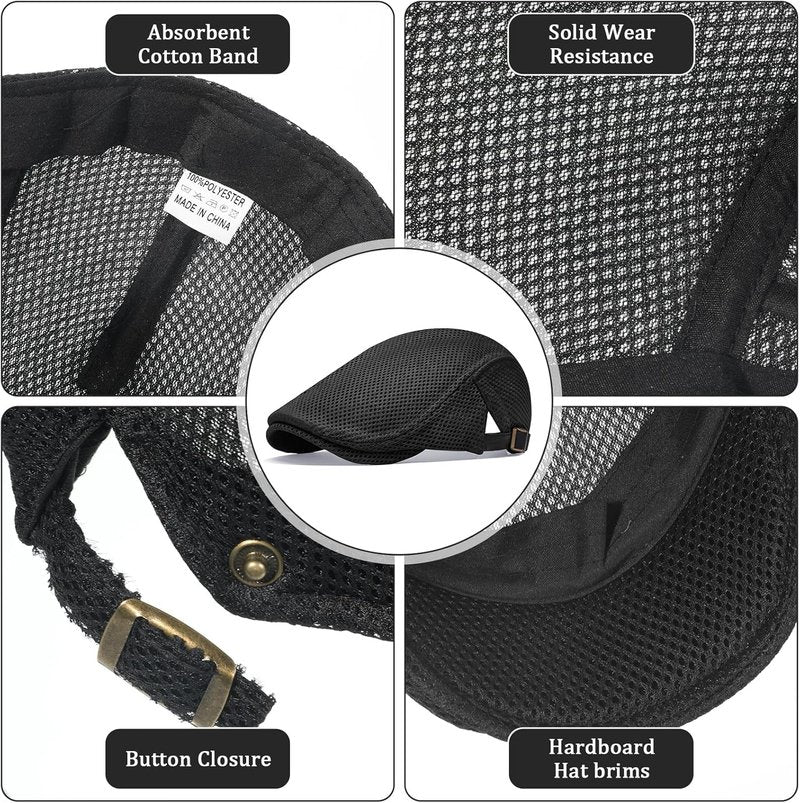 Men's Mesh Flat Cap - Breathable Summer Newsboy Hat | Adjustable Cabbie Ivy Cap