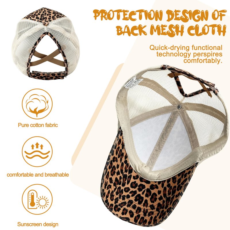 Leopard Print Baseball Cap Cute Leopard Ponytail Hats for Women Dad Sun Hat Mesh Leopard Adjustable Trucker Caps