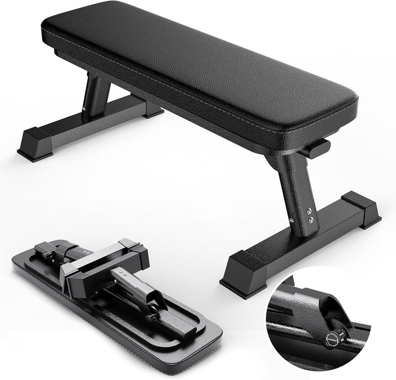 Foldable Flat Weight Training Bench - Multi-Purpose Gym Equipment for Ab Exercises | Compact Design