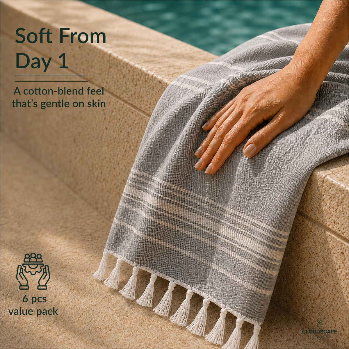 CSL Oversized Beach Towels 6 Pack 39x71, Sand Free, High Absorbent, Multi 1