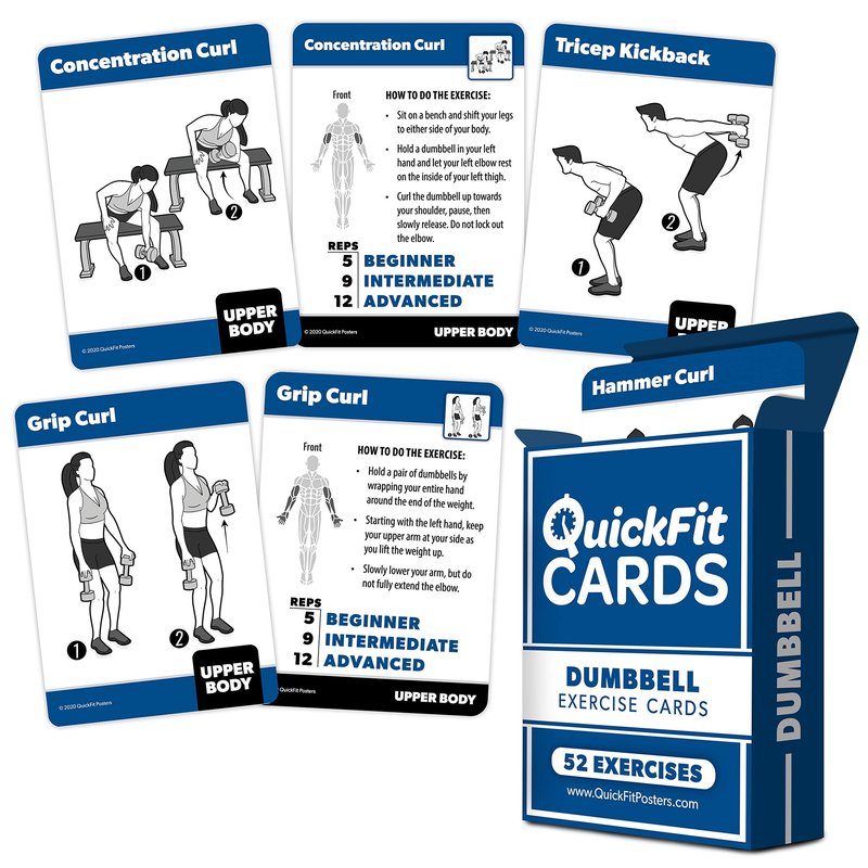 10 Pack, Exercise Workout Poster Set - Dumbbell Volume 1 & 2, Suspension, Kettlebell, Resistance Bands, Stretching, Bodyweight, Barbell, Yoga Poses + Dumbbell Exercise Cards, 18" x 24"