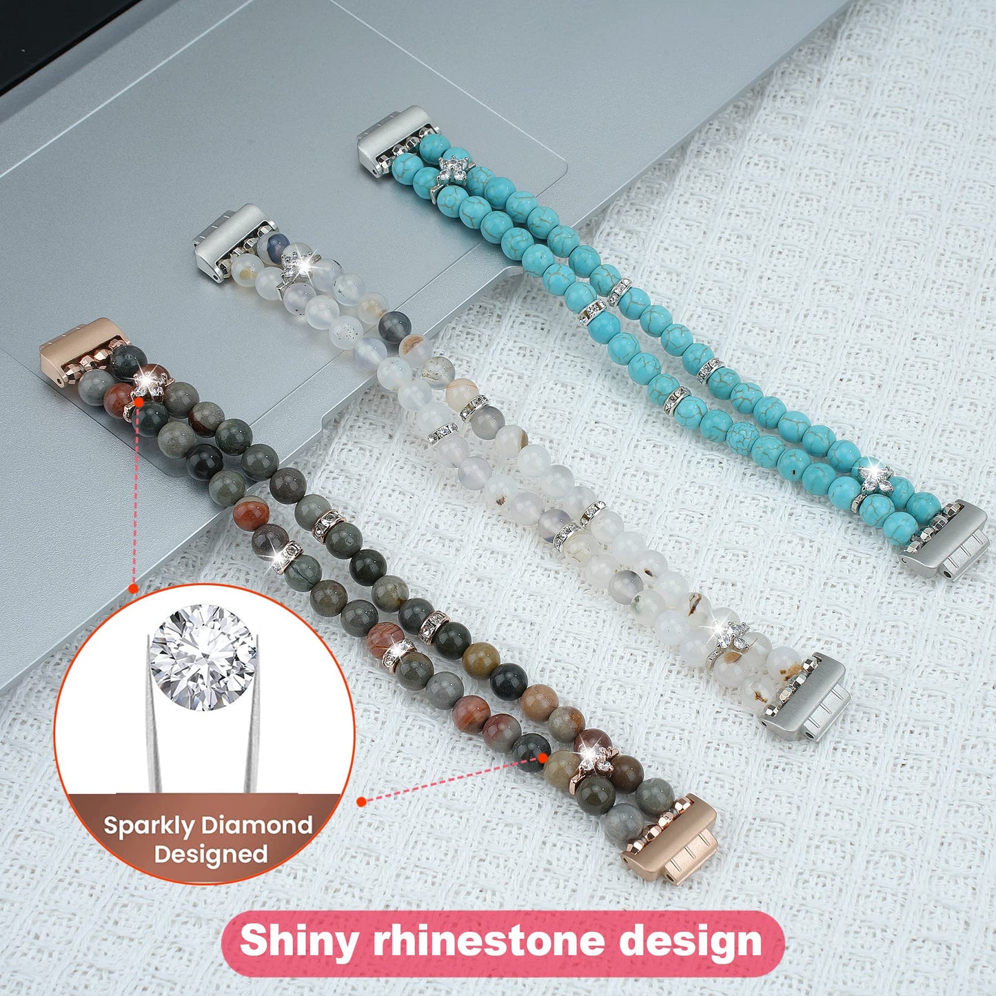 Wongeto Compatible with Fitbit Inspire 2 & Inspire/Inspire HR Bands,Fashion Handmade Elastic Stretch Pearl Bracelet Women Replacement Strap for Fitbit Inspire accssorises (Turquoise)
