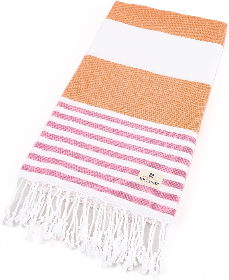 Soft Linen Peshtemal Beach Towels - 100% Cotton Quick Dry, Lightweight & Sand Free | 40"x70", Pink