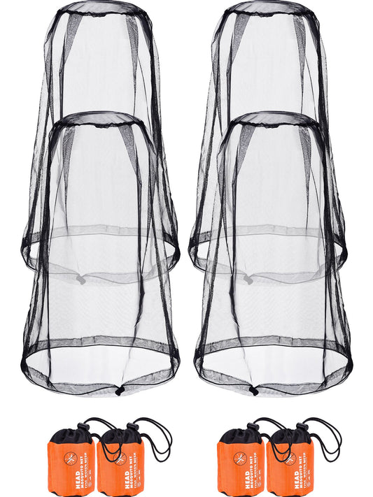 4 Pack Mosquito Net Face Mesh Net Protecting Net for Outdoor Hiking Camping Climbing Mosquito Fly Insects Preventing (Black, Regular Size)