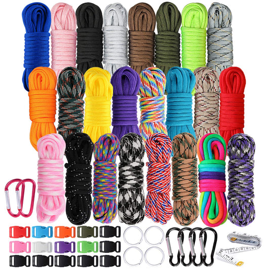 550 Paracord Type III - Survival Paracord Bracelet Rope Kits - Tent Rope Parachute Cord Combo Crafting Kits, Many Colors of Outdoor Survival Rope - Great Gift (Colorful 24 Color)