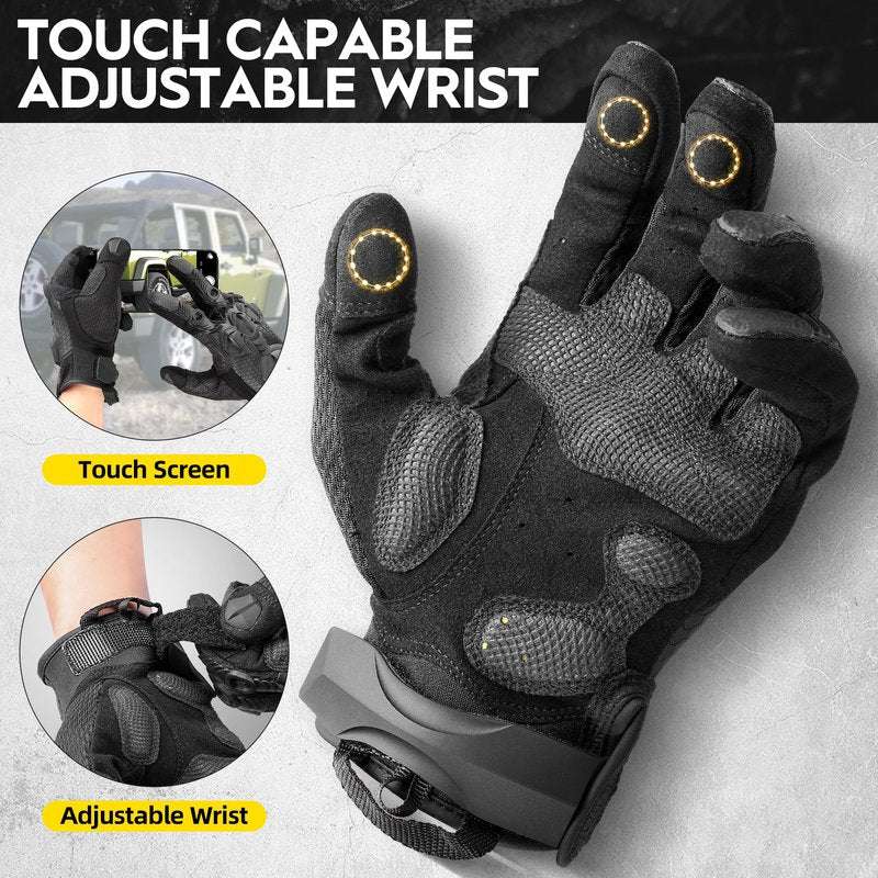 ZUNE LOTOO Tactical Gloves for Men, Black Touchscreen Motorcycle Gloves with Finger Impact Protection & Palm Padded, Safety Work Gloves for Paintball Airsoft Range Cycling Hiking Climbing Medium