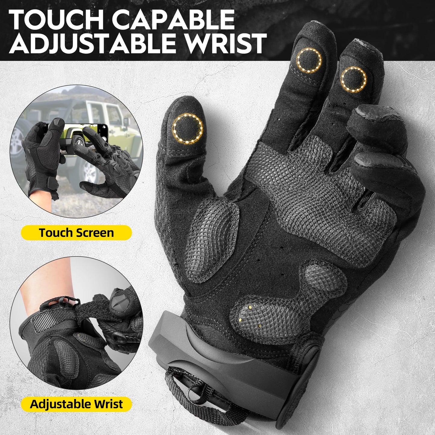ZUNE LOTOO Tactical Gloves for Men, Black Touchscreen Motorcycle Gloves with Finger Impact Protection & Palm Padded, Safety Work Gloves for Paintball Airsoft Range Cycling Hiking Climbing Medium