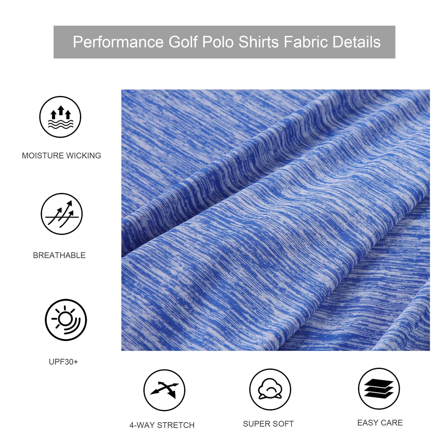 Alex Vando Mens Golf Shirt Moisture Wicking Quick-Dry Short Sleeve Casual Polo Shirts for Men,Blue,L