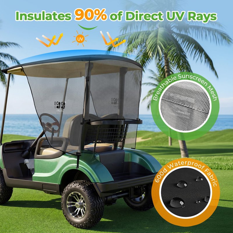 10L0L 2 Passenger Golf Cart Sun Shade Cover for Yamaha G29 Drive2 - Foldable UV-Resistant Cover with Heat Reflective Layer - Black