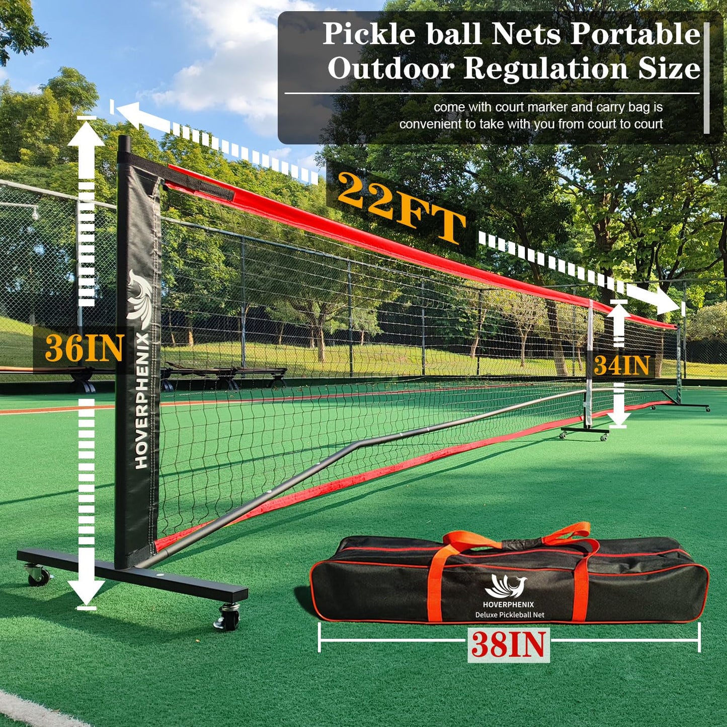 Portable Pickleball Net with Wheels, 22FT Regulation Size Pickle ball Net with Pickleballs, Carry Bag for Home, Driveway, Backyard, Indoor or Outdoor