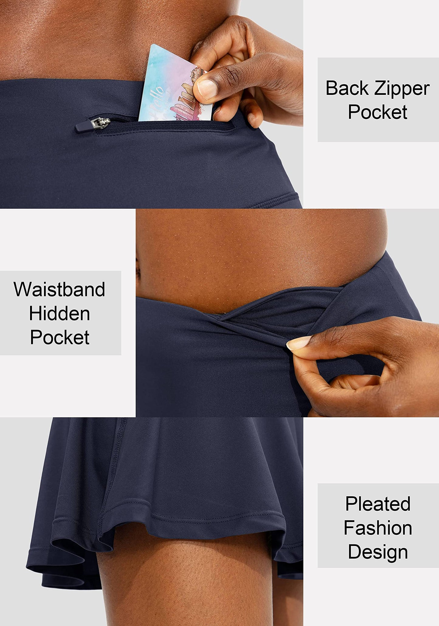 SANTINY Pleated Tennis Skirt for Women with 4 Pockets Women's High Waisted Athletic Golf Skorts Skirts for Running Casual (Navy_XL)