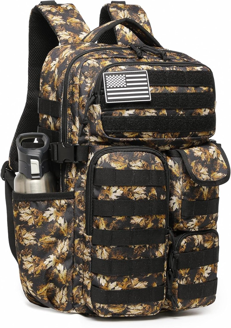 Tactical Backpack - Military Waterproof Outdoor Gear with Multiple Pockets | Yellow Maple Leaf, 25L