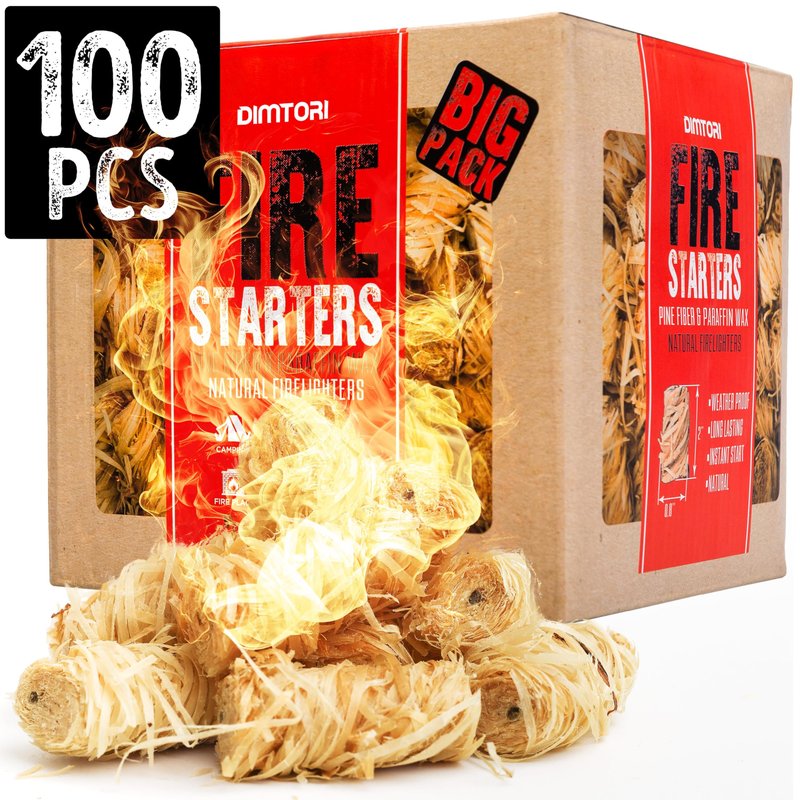 DIMTORI 100 pcs Fire Starter - Natural Fire Starters for Campfires, Fire Pit, Pizza Oven, Fireplace, Smoker, BBQ, Pellet Stove & Wood - Fire Starters for Grill, Charcoal Starter