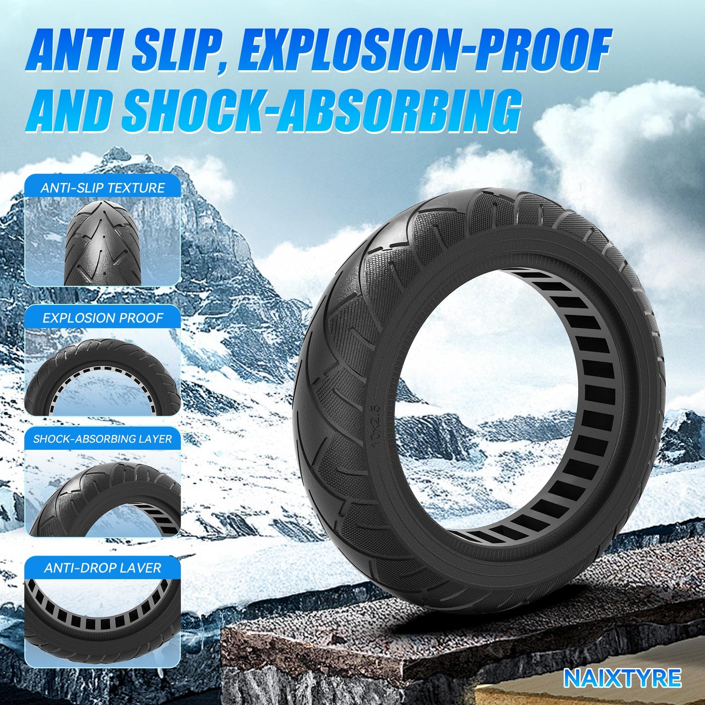 NAIXTYRE 10x2.5" Electric Scooter Tires, 60/70-6.5 Solid Tires for Electric Scooters., Replacement Wheels Compatible for Ninebot G30 Max/ G30 G30D/ G30LP Mobility Scooters（2PCS）