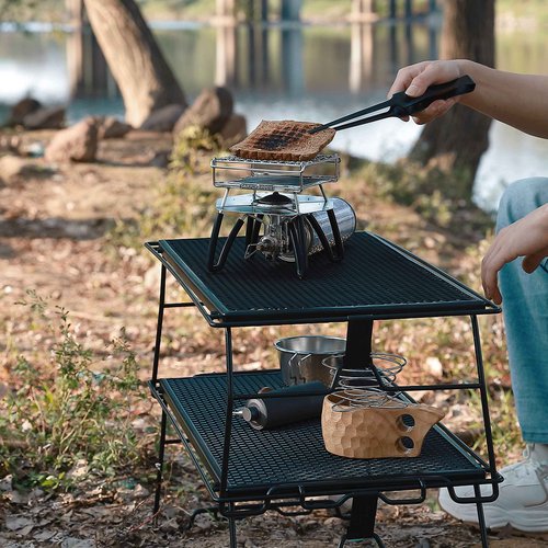 CAMPINGMOON 2pcs Campfire Grill Storage Rack Camping Grill Steel Foldable Stackable T-238