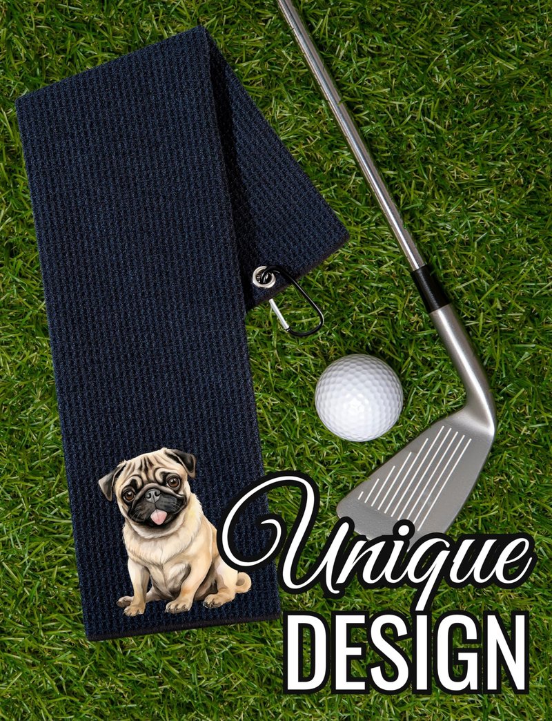 CybGene Pug Gifts Golf Towel, Gifts for Pug Lovers, 40 x 60cm Microfiber Golf Towel for Golf Bags for Birthday, Christmas