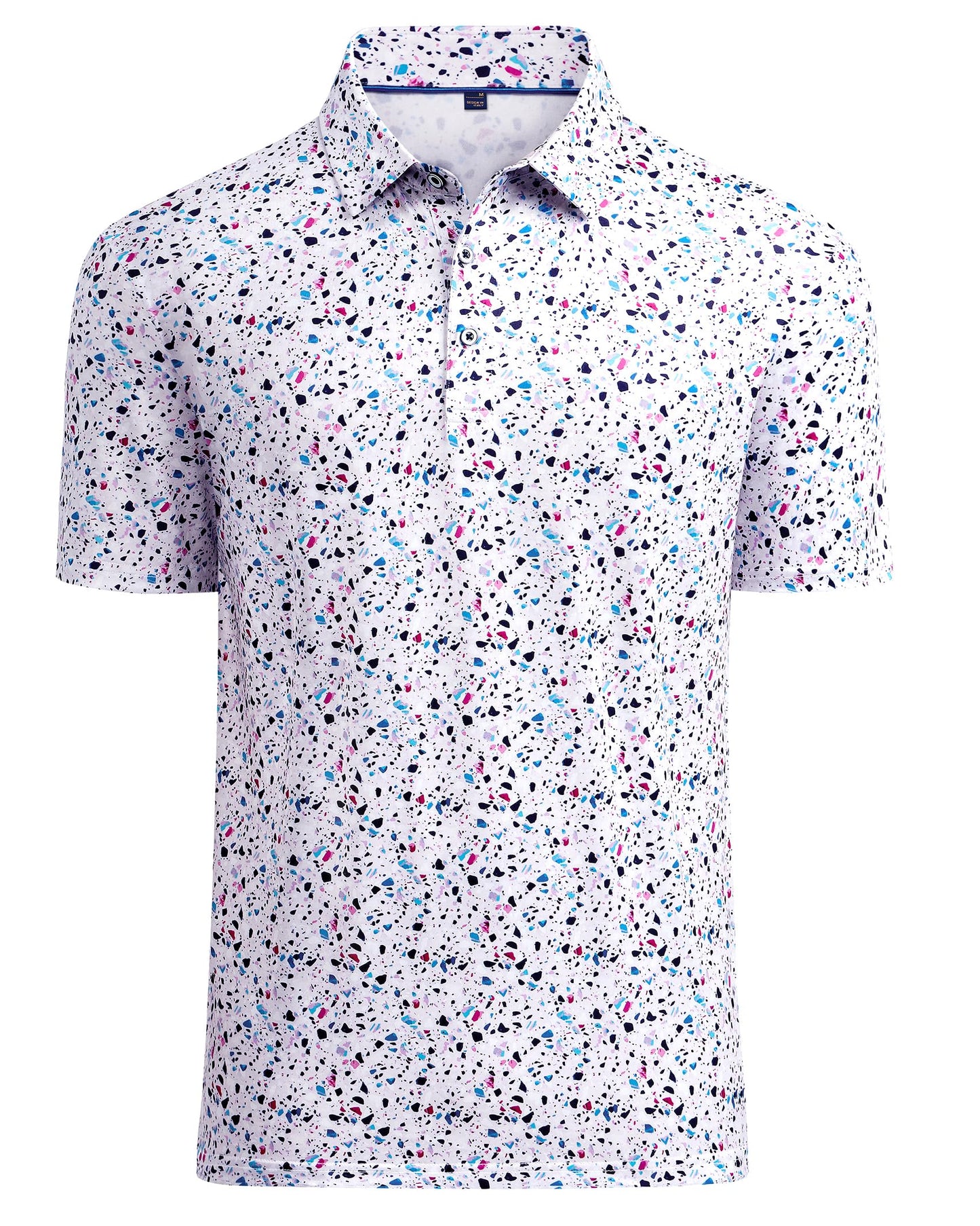 DEMEANOR Mens Golf Shirt Short Sleeve Dry Fit Performance Moisture Wicking Casual Polos Collared Polo Shirts White Dots 2XL