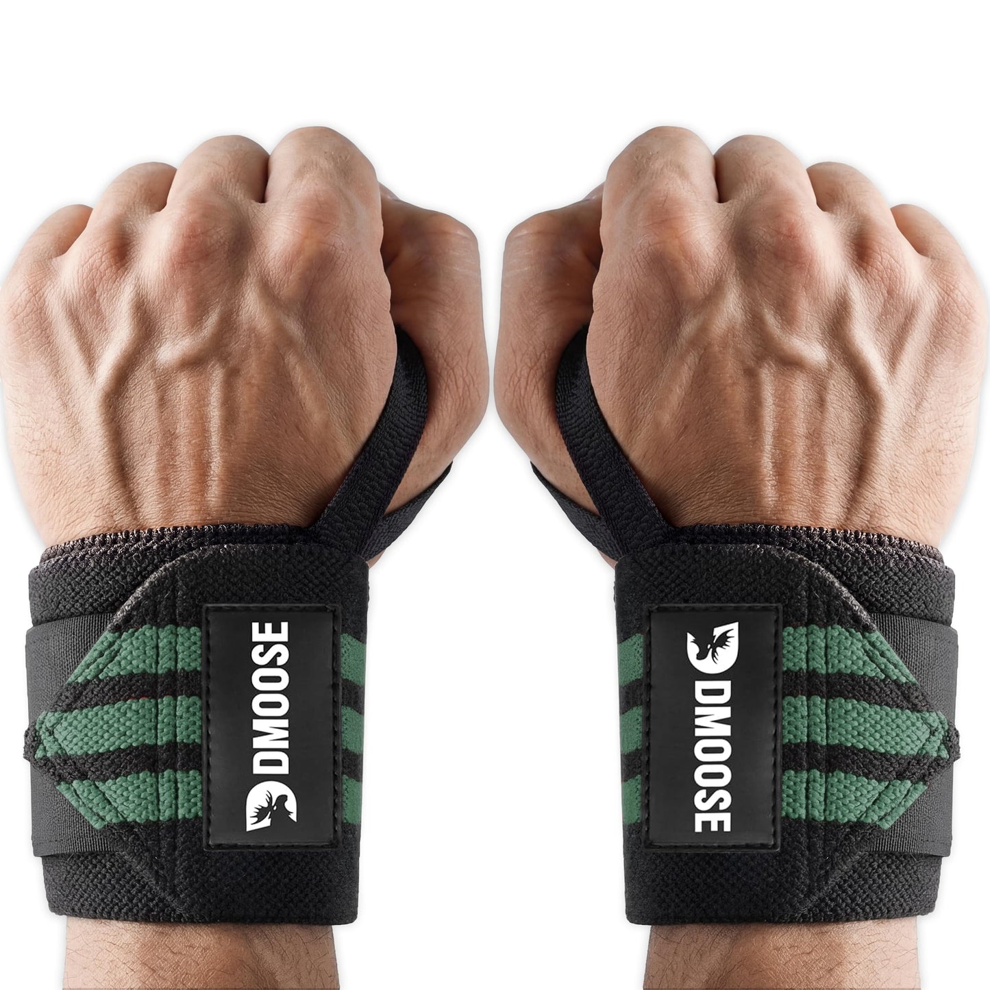 DMoose Fitness Wrist Wraps (IPL Approved) Avoid Injury & Maximize Grip with Thumb Loop, 18" or 12" Gym Wrist Wraps Pair, Wrist Wraps for Weightlifting Men, Wrist Brace for Working Out & Wrist Support