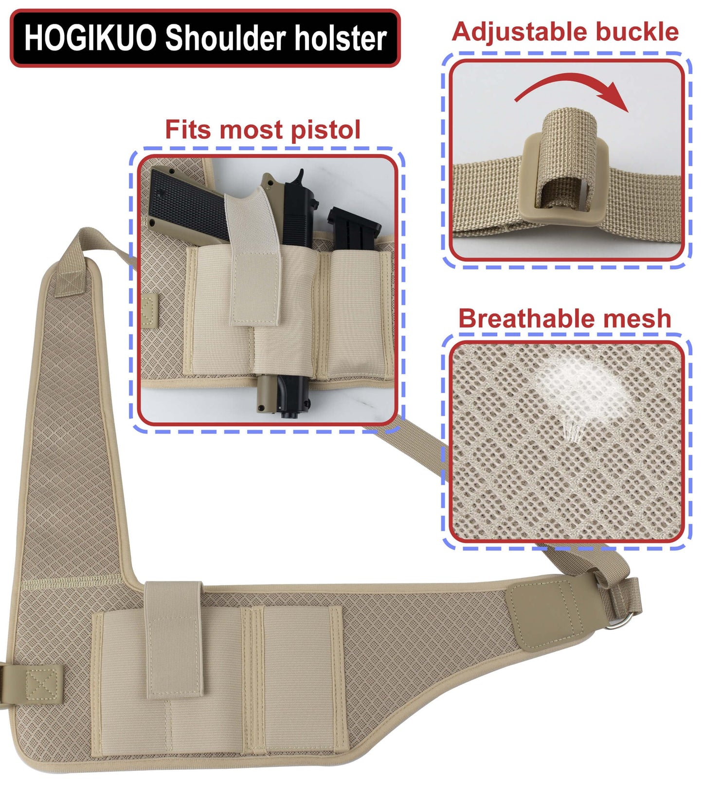 Universal Shoulder Holster for Men,Chest Holster for Pistols Fit 1911, Glock 17/19/23 and Most Kinds of Pistols- for Right Hand use