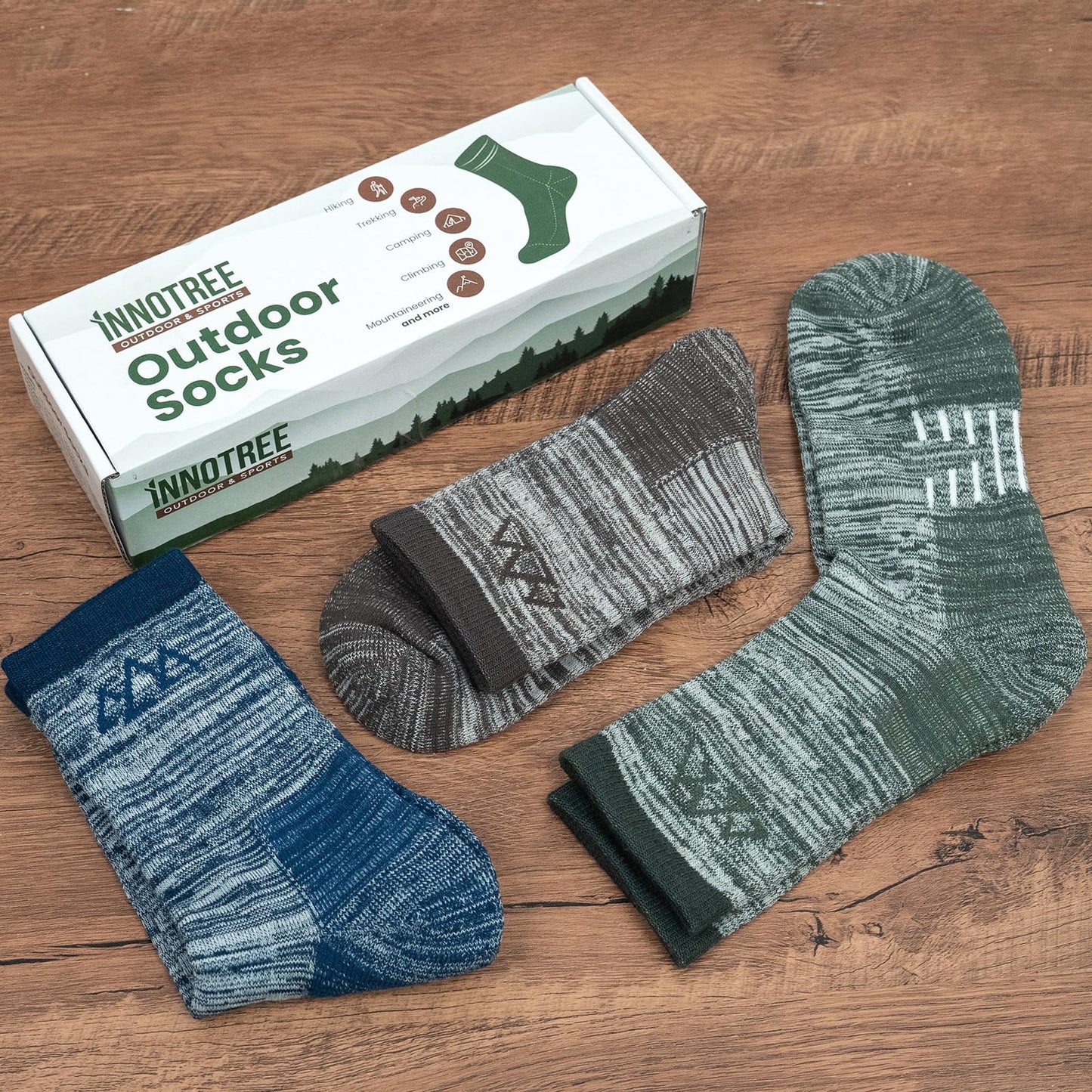 innotree 3 Pack Merino Wool Hiking Socks for Men & Women, Micro Crew Cushioned Moisture Wicking Trekking Socks