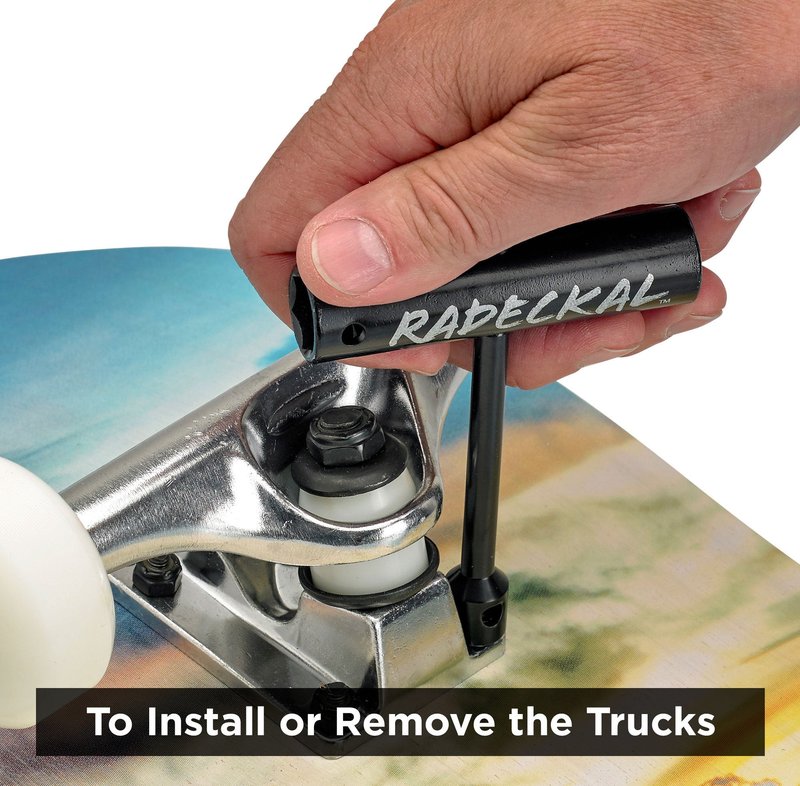 RADECKAL Compact Pocket Skate Tool- T Tool All in One Skate Tool for Skateboards, Longboards, Mini Skateboards, and Cruisers- Collapses to a Compact Size to Fit in Your Pocket (Silver)
