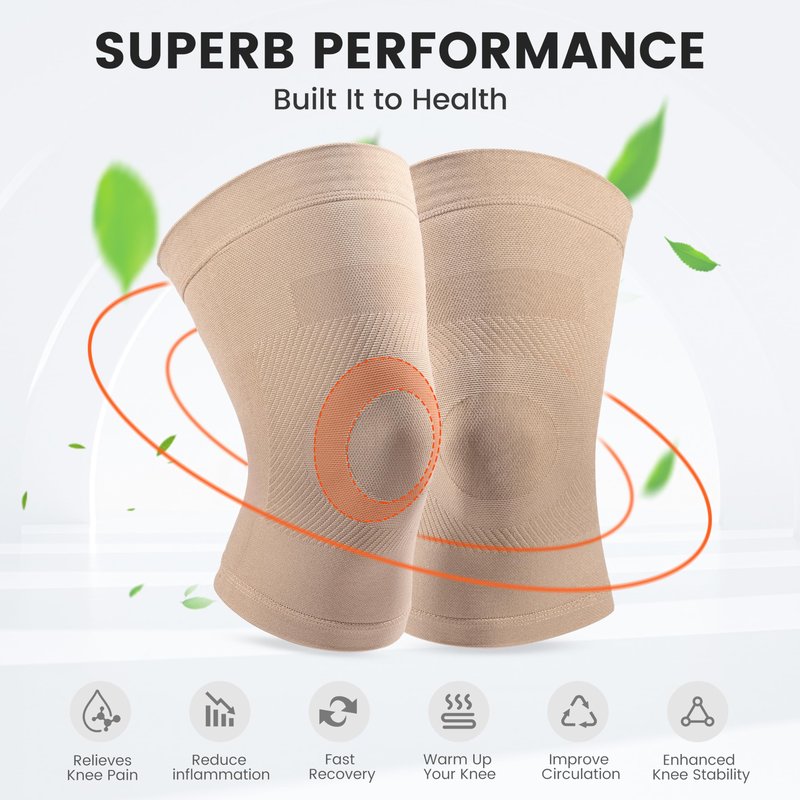 Knee Compression Sleeves, 1 Pair, Can Be Worn Under Pants, 20-30mmHg Strong Support Knee Brace for Unisex, Knee Support for Meniscus Tear, Arthritis, Pain Relief, Injury Recovery, Daily Wear, Beige M