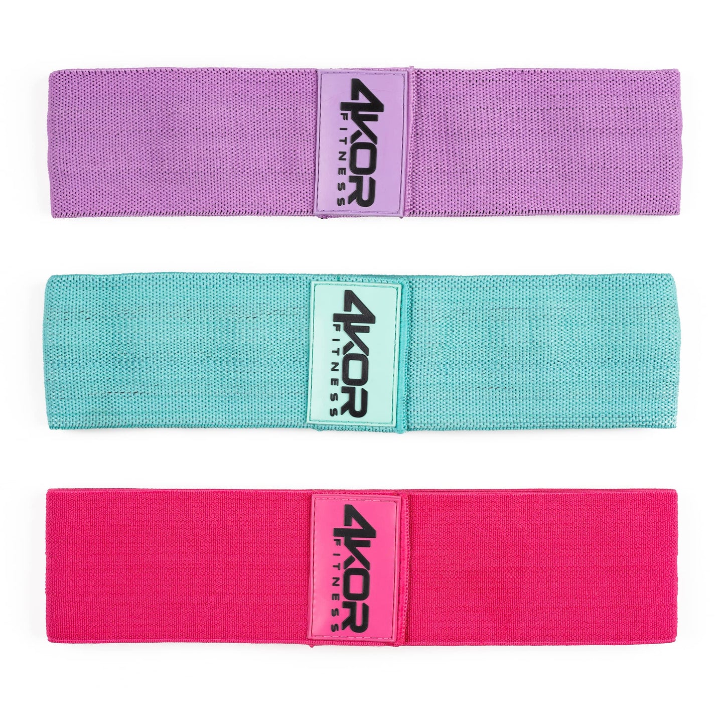 4KOR Hip Bands (3 Grippy: Pink, Aqua, Lavender) XHeavy, Medium, and Light Resistance Levels for Activating HIPS and Glutes