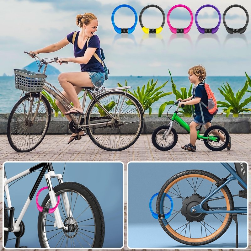 IDEALUX Bike Lock Cable, Bicycle Cable Lock with 5 Digit Combination, Resettable Kids Bike Cable Lock, 20" x ∅0.8" Black